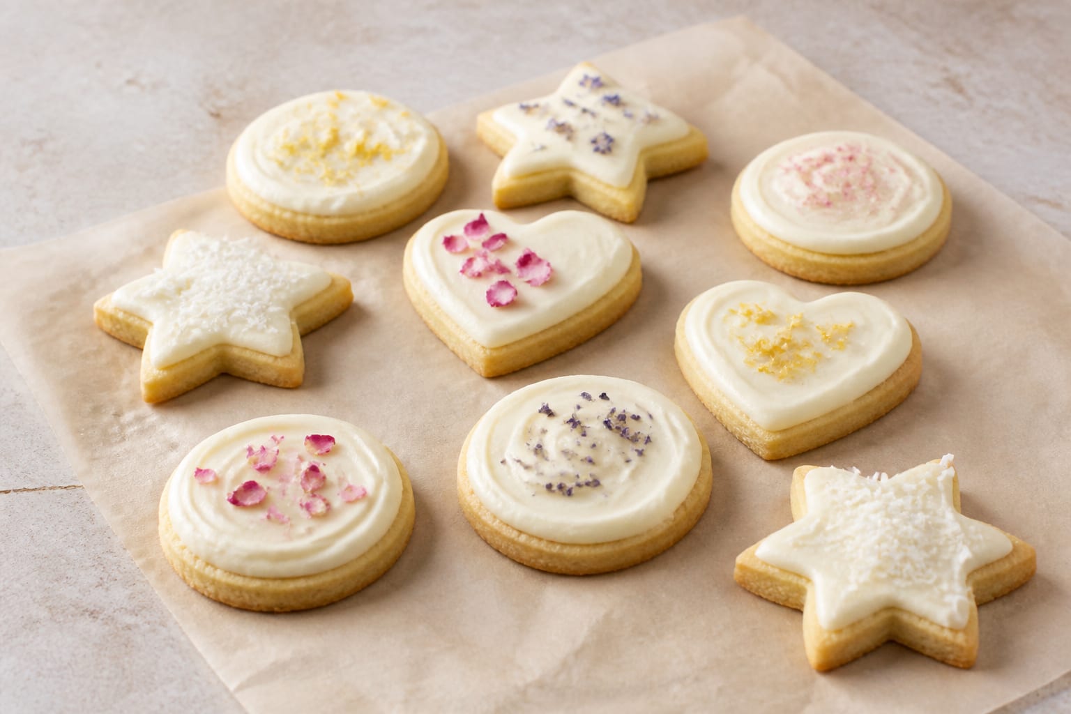 Allulose coconut-flour decorating cookies arranged for serving