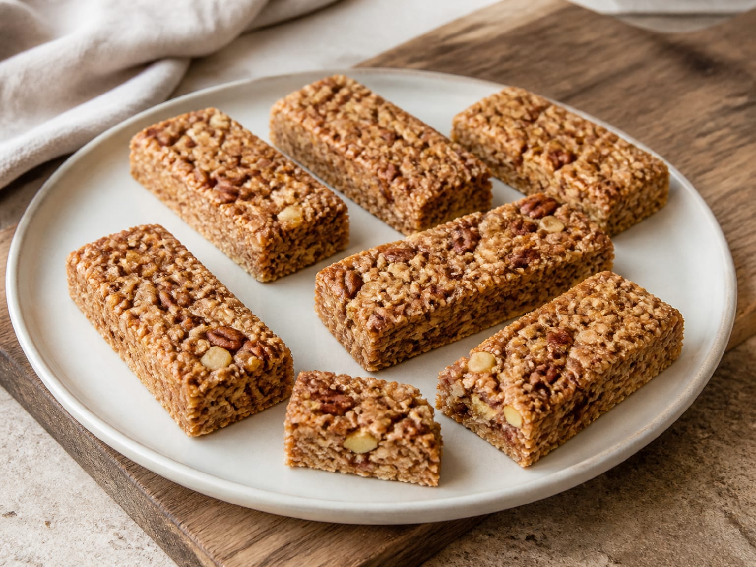 Golden oat bars with dried apple pieces and toasted pecans
