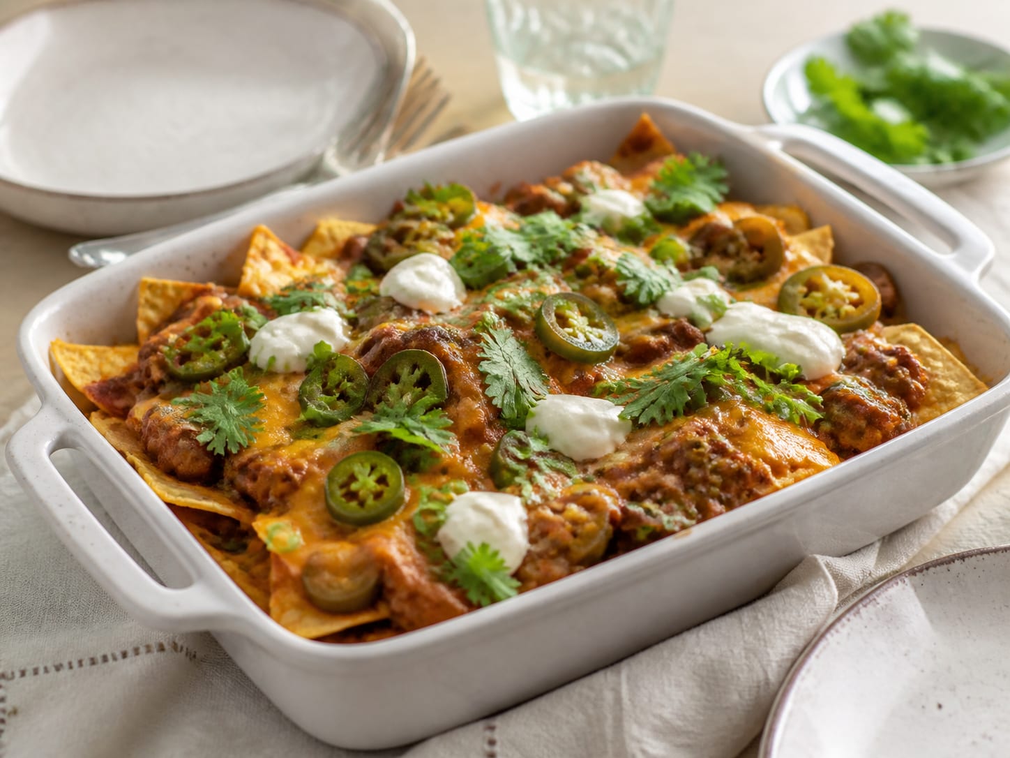 Chili-Cheese-Nachos, plated for serving