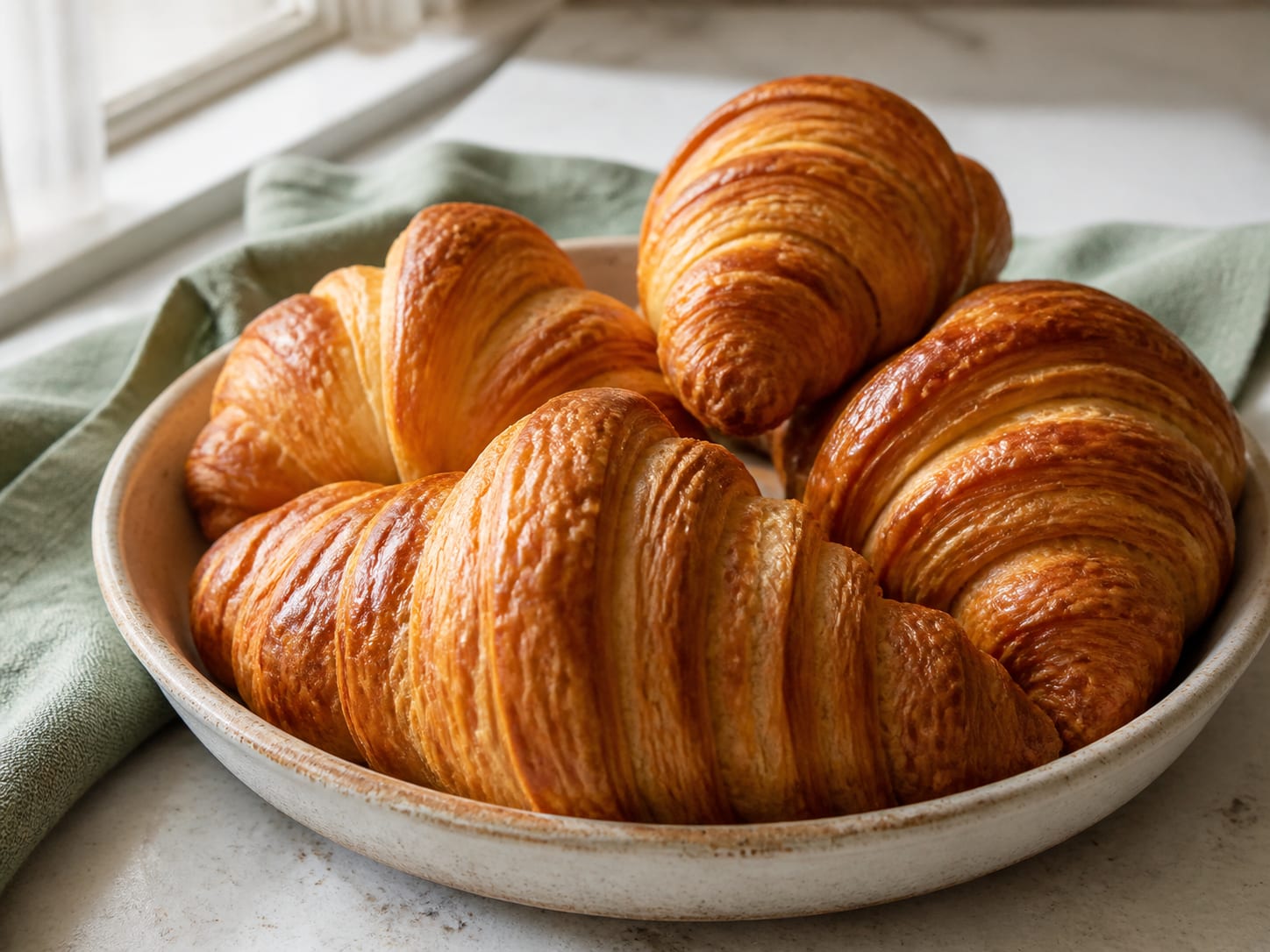 Croissants, plated for serving