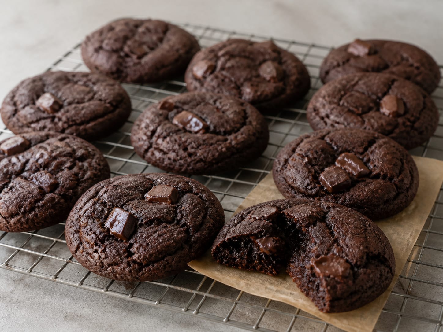 Double chocolate cookies arranged for serving