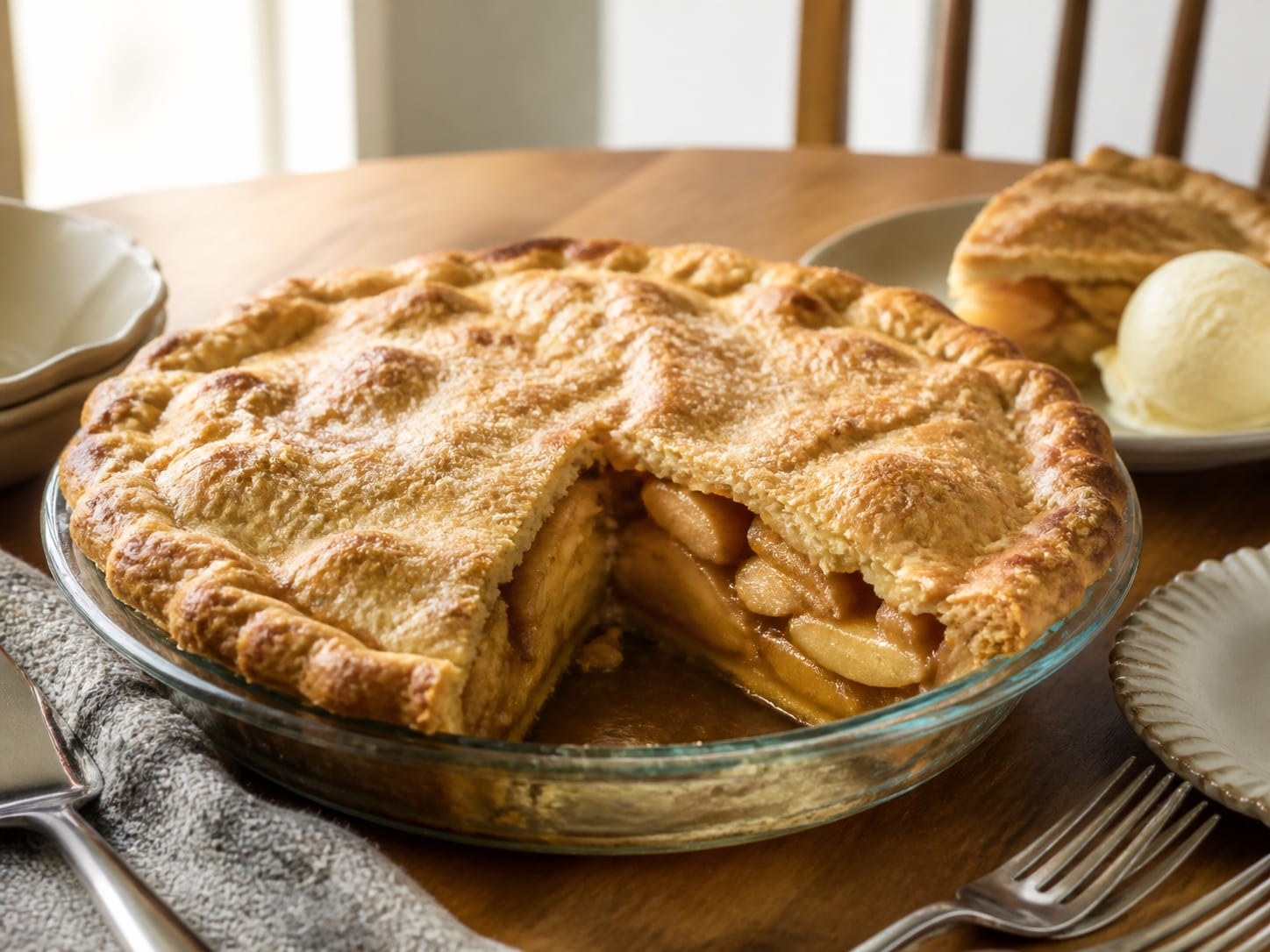 Lauwarmer Apfelkuchen, plated for serving