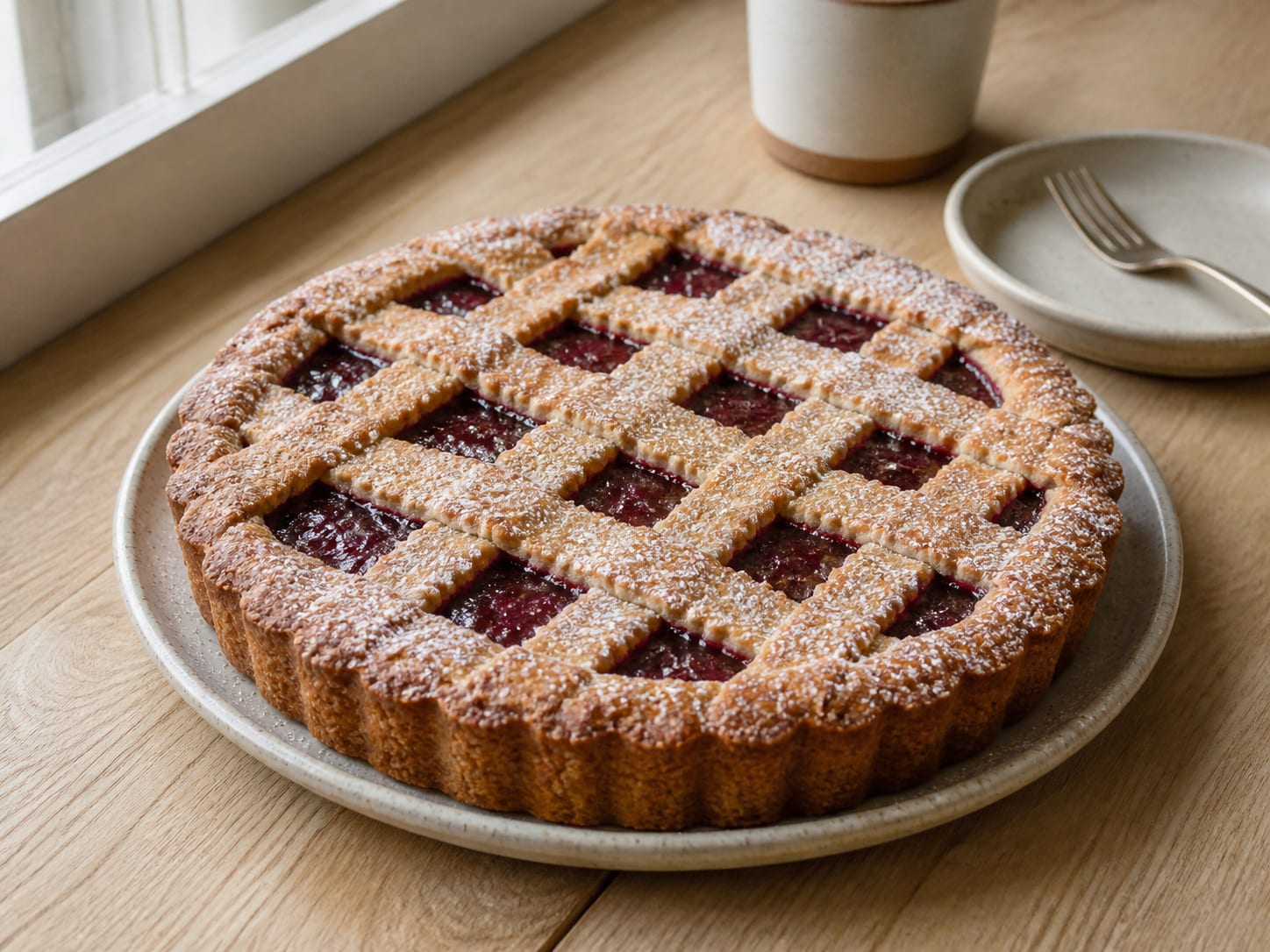 Linzer Torte, plated for serving