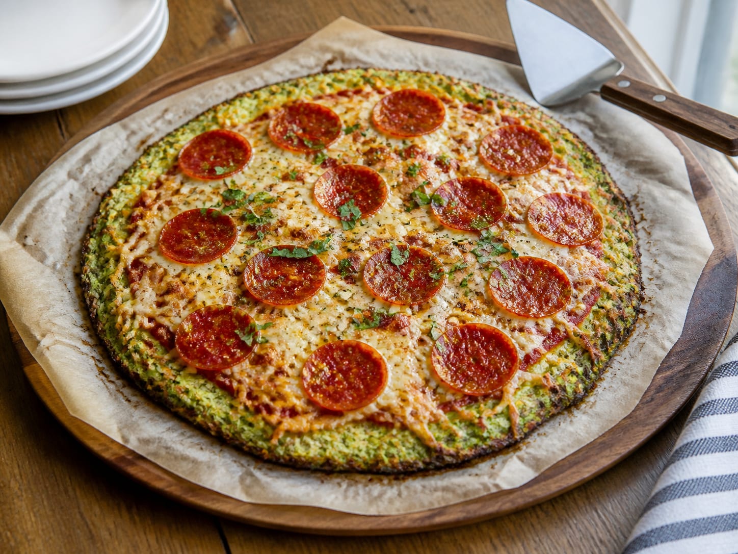 Low Carb Zucchini-Pizza, plated for serving