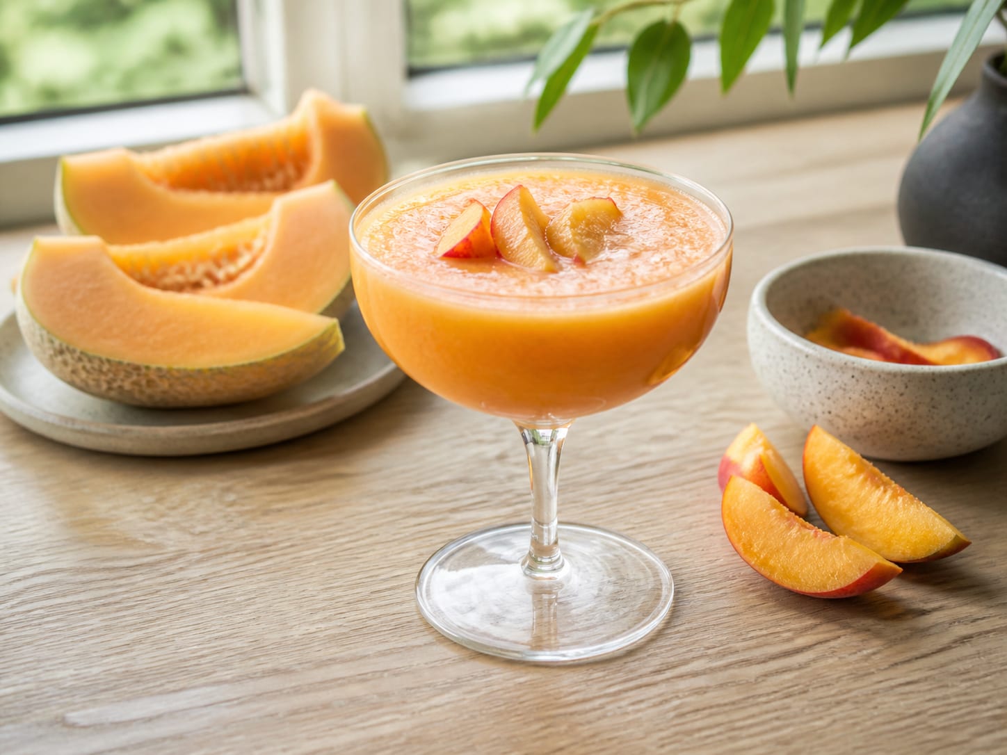 Melonen-Pfirsich-Smoothie, plated for serving