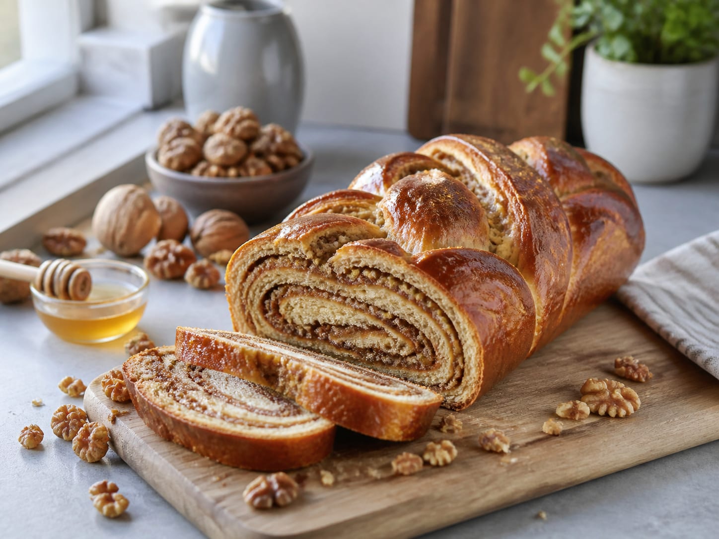 Nuss-Striezel, plated for serving