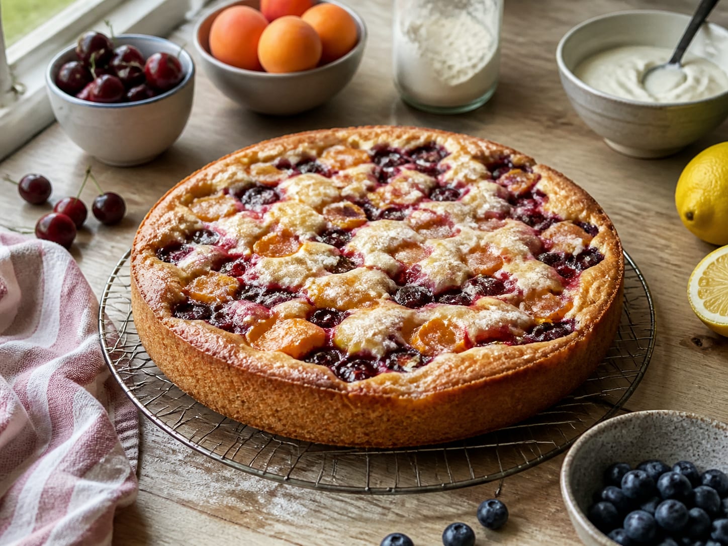 Obstkuchen mit Quark-Öl-Teig, plated for serving