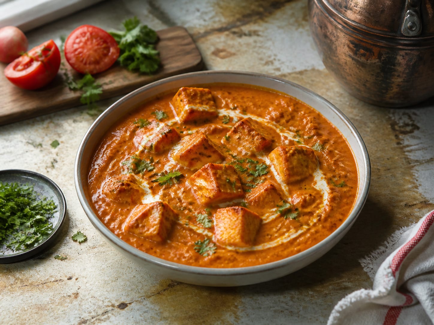Paneer Makhani, plated for serving