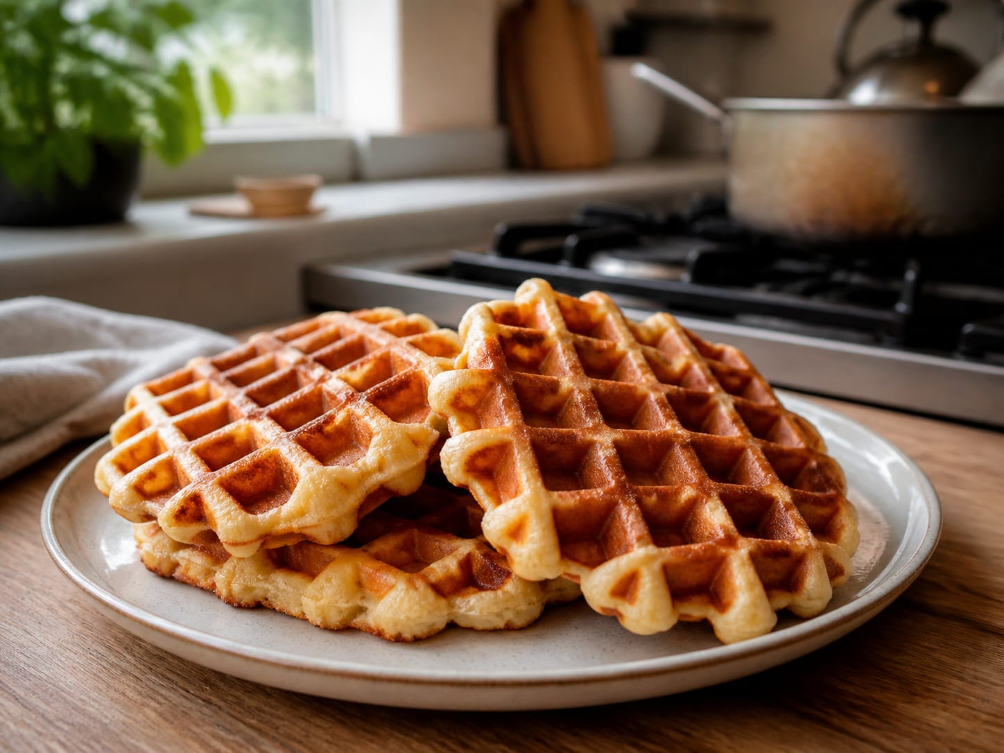 Quark-Waffeln, plated for serving