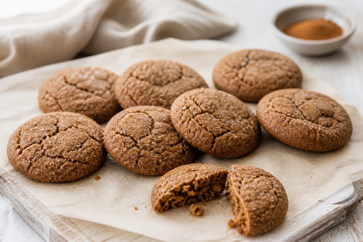 Reduced-sugar molasses cookies arranged for serving