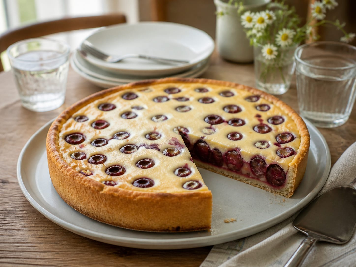 Schmand-Kirsch-Kuchen, plated for serving