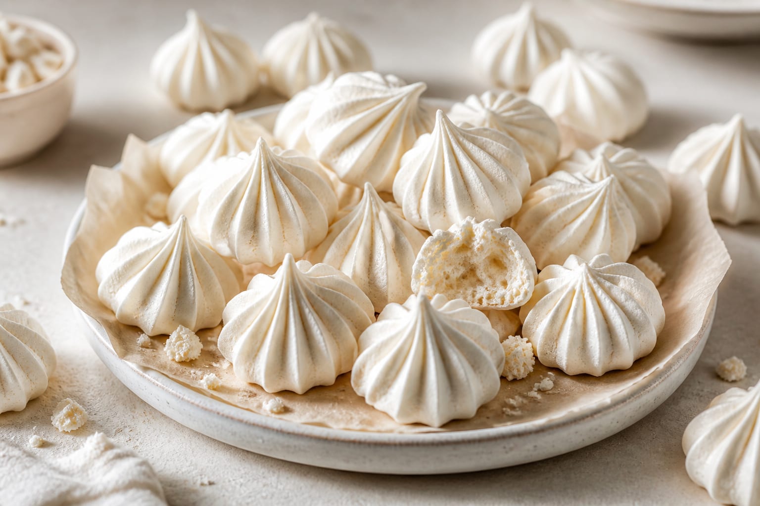 Simple meringue kisses arranged for serving