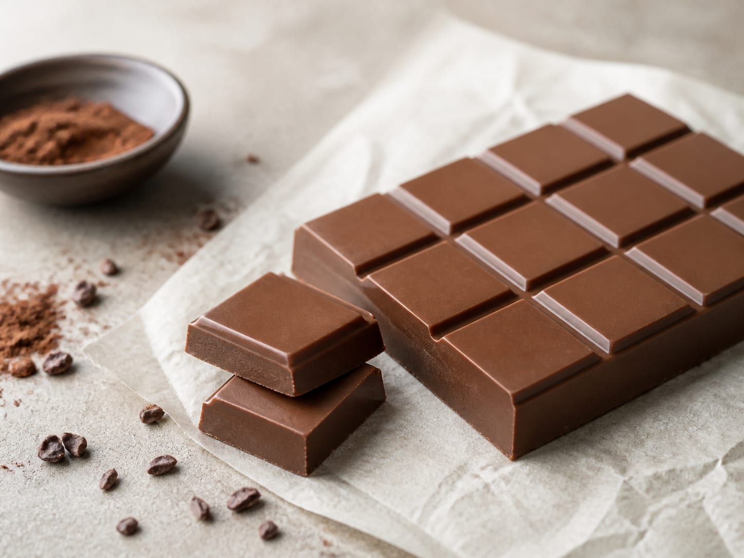 Soft allulose milk chocolate arranged on parchment