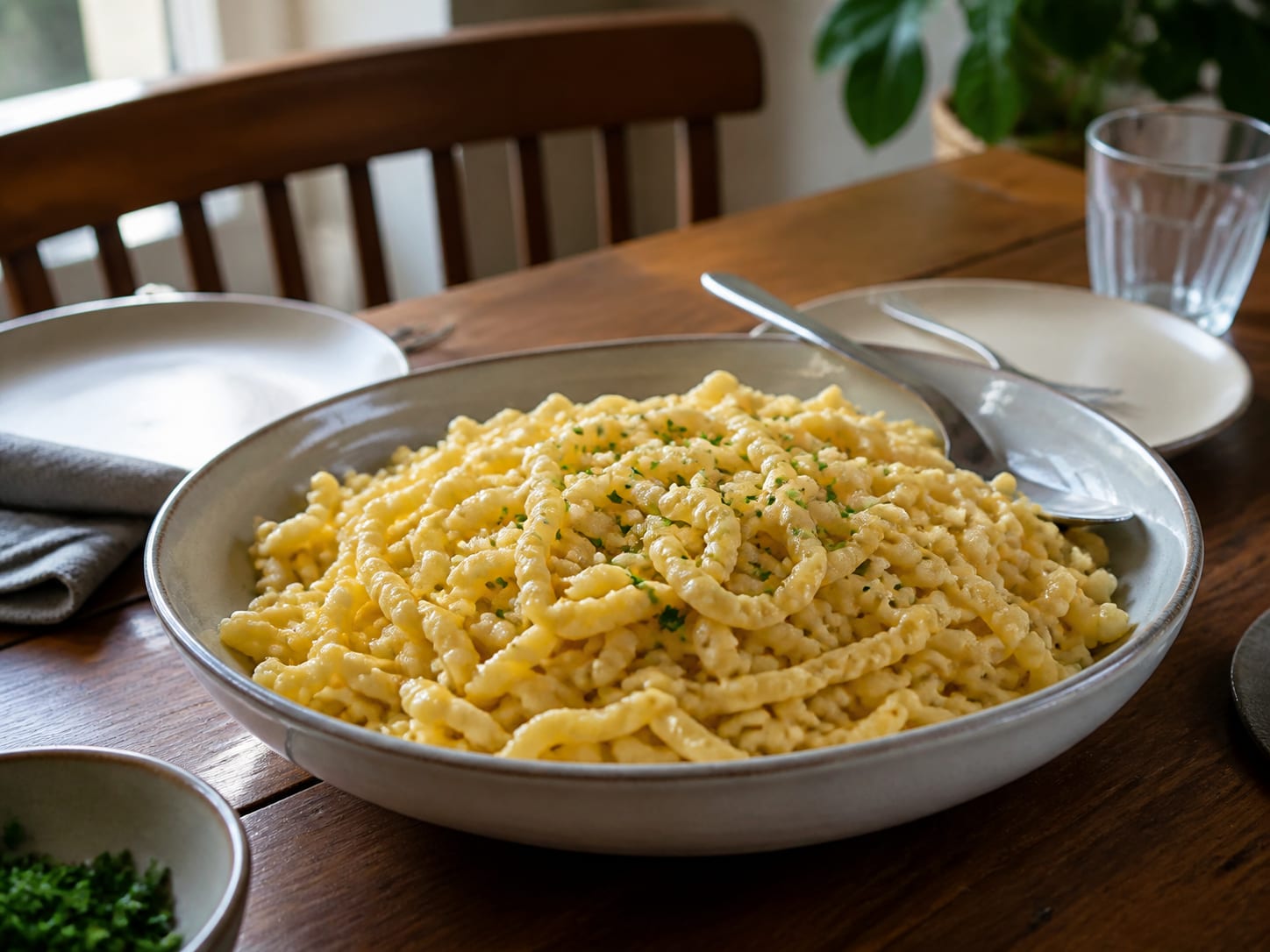 Spätzle, plated for serving
