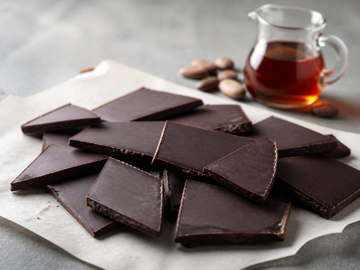 Three-ingredient vegan chocolate arranged on parchment