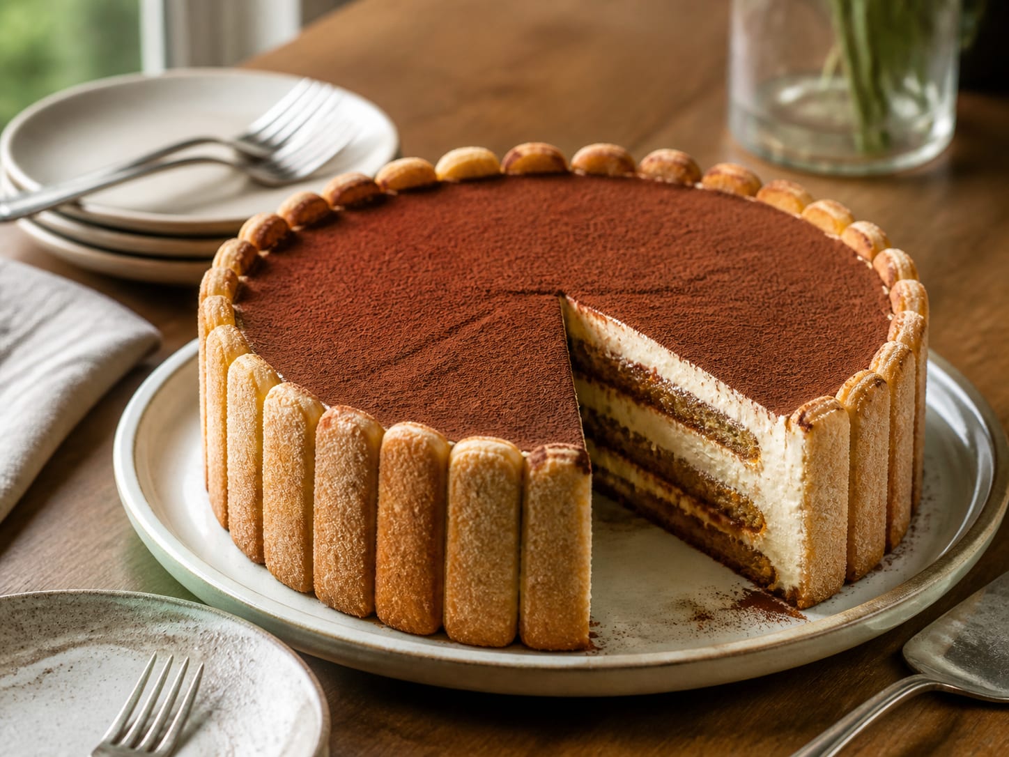 Tiramisu-Torte, plated for serving