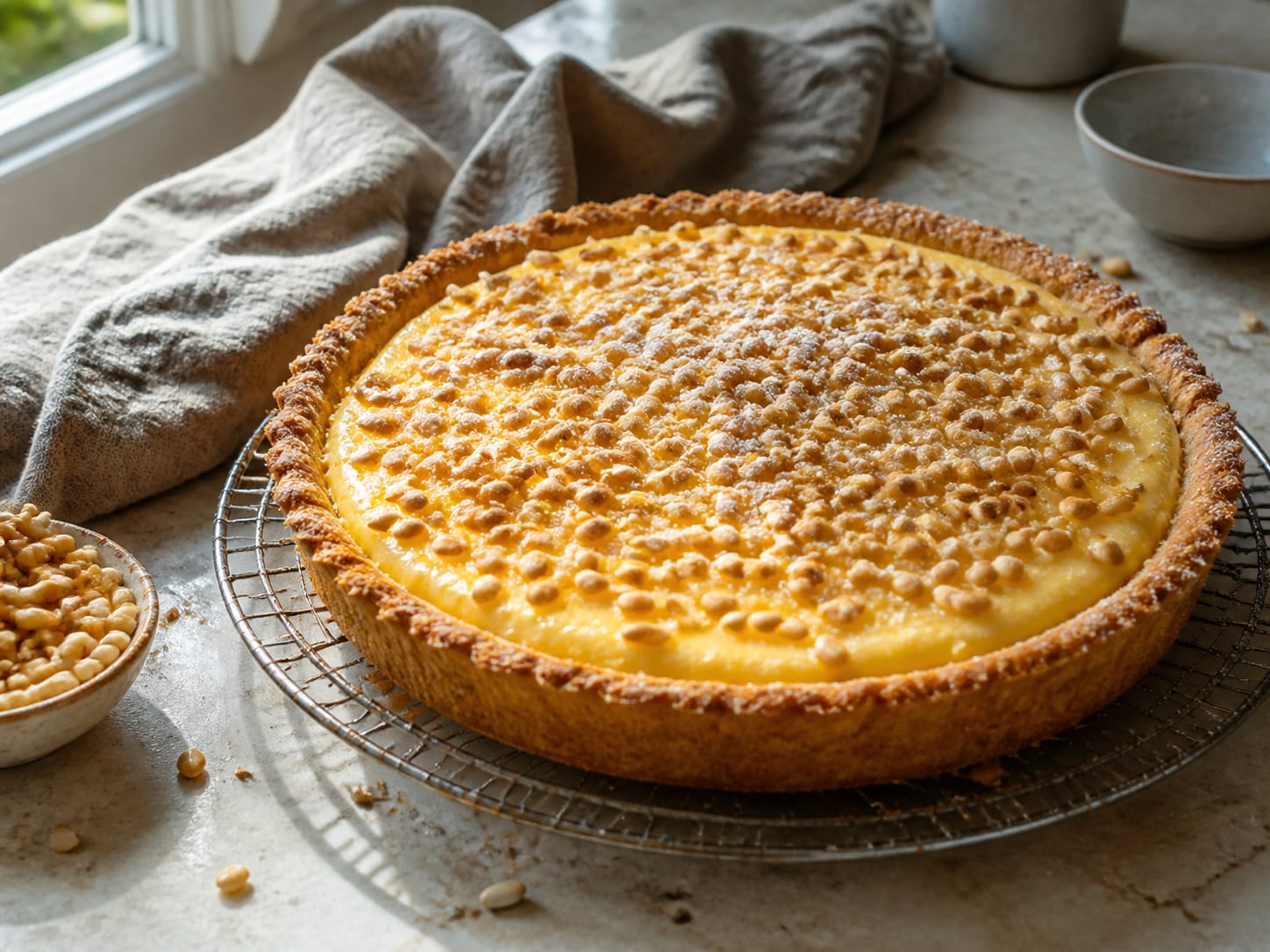 Torta della Nonna, plated for serving