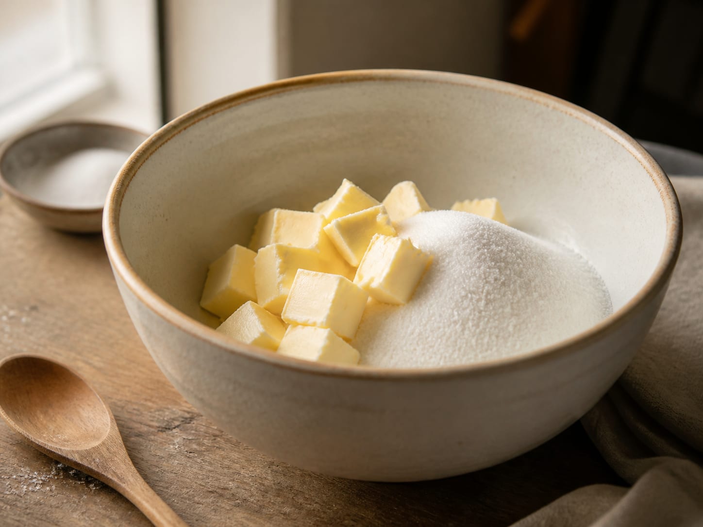 Butter and sugar, ready to be creamed together